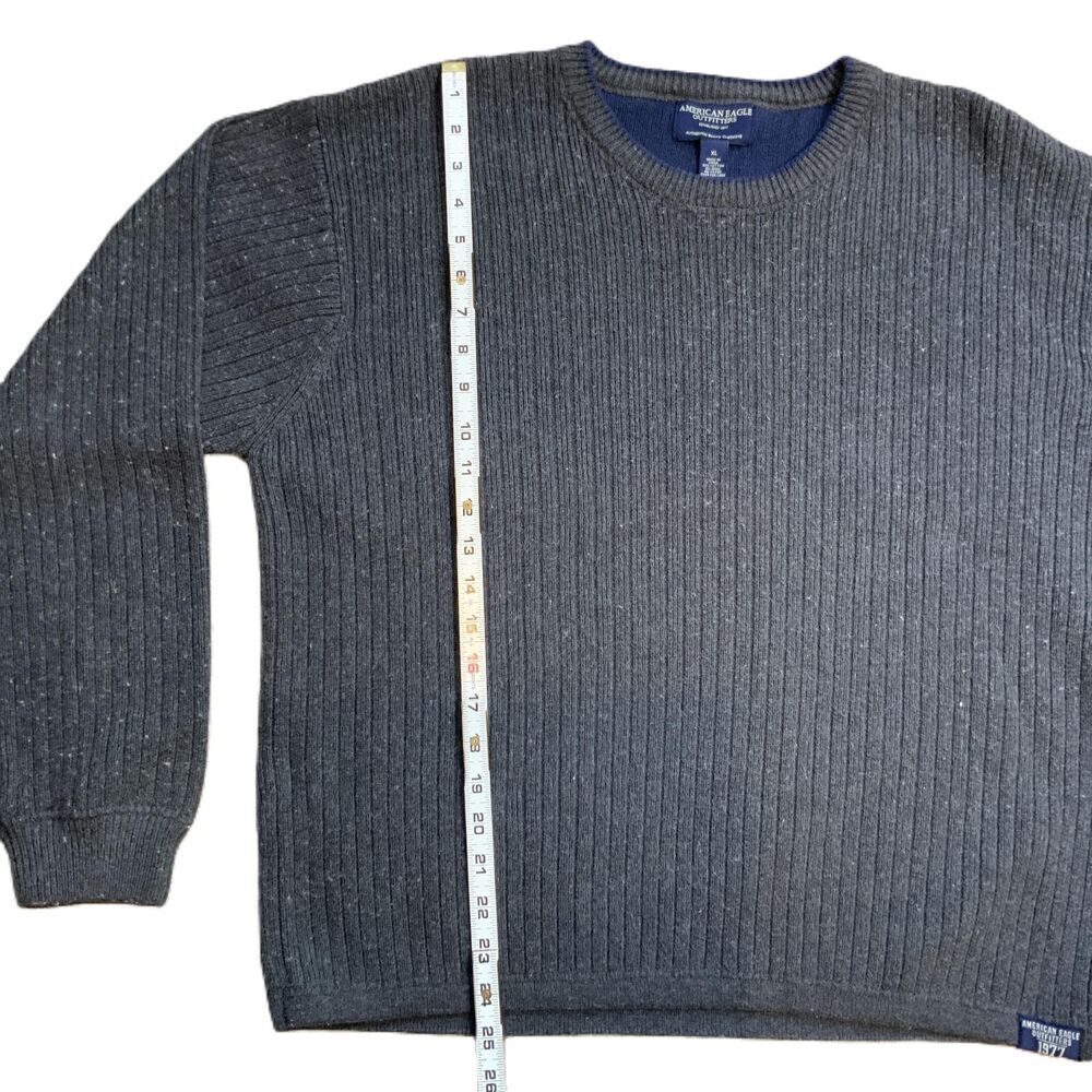 American Eagle Charcoal Ribbed Knit Crew Neck Wool Blend Grandpacore Sweater XL - Picture 7 of 11